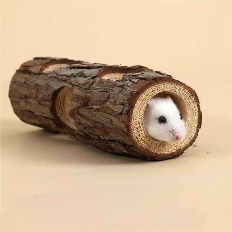 Túnel de Madeira para Hamster Sírio Toca de Tronco Natural Brinquedo de Mastigar para Gaiola 🐹