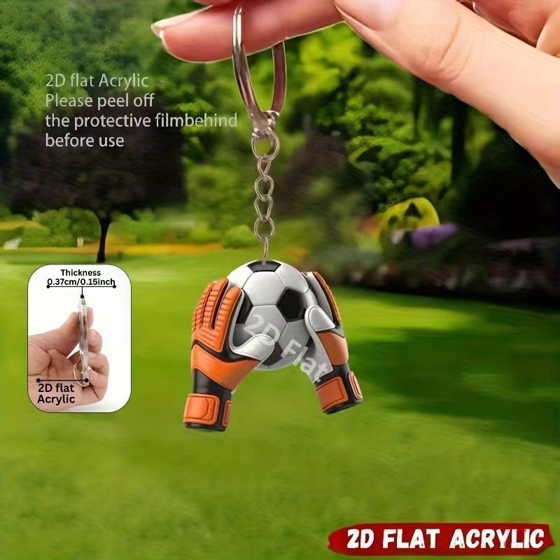 Novo chaveiro pendente plano de goleiro, presente 2D, acessório de futebol em acrílico para fãs de futebol, luvas.