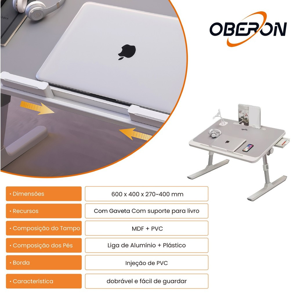 Suporte Notebook Cama Mesa Dobrável Altura Ajustável Ergonômica Gaveta · foto 2
