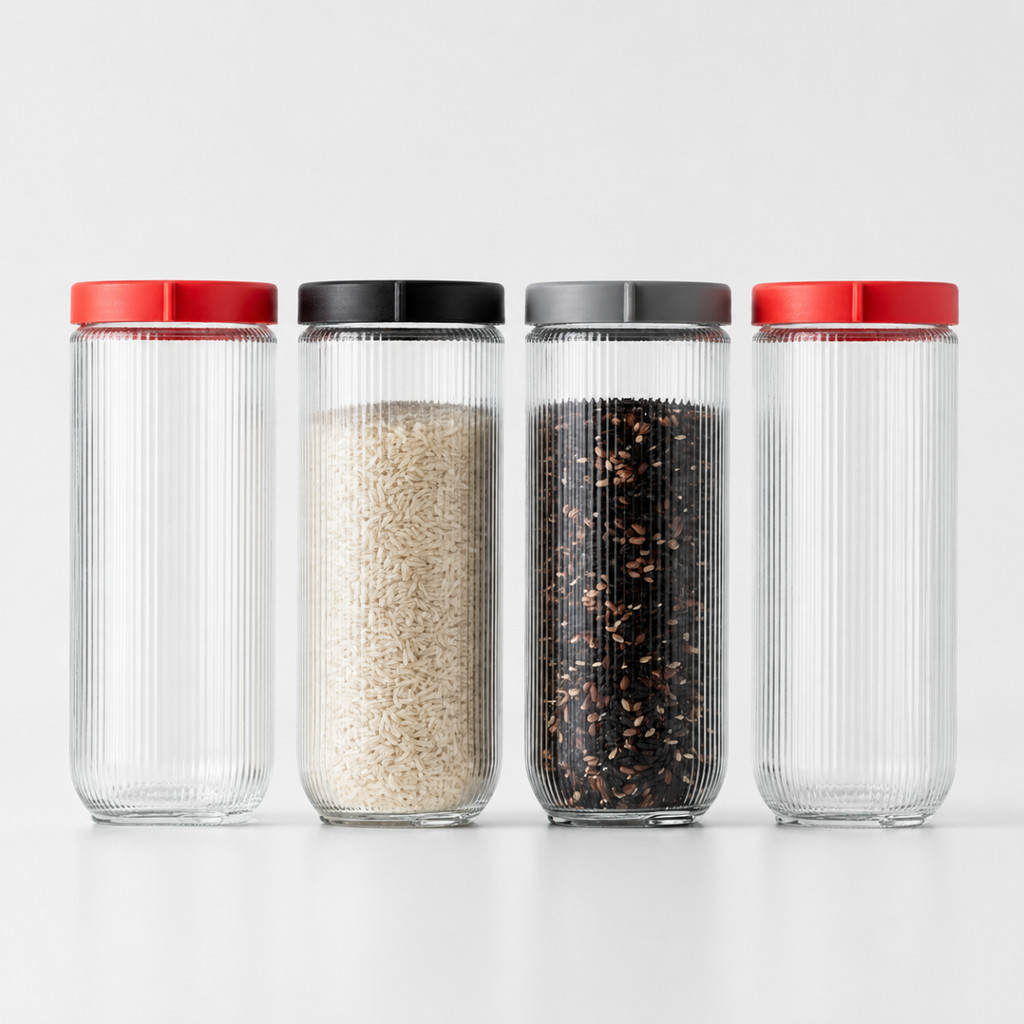 Kit 4 Potes De Vidro 1,4l Tampa Gire E Trave Empilhável