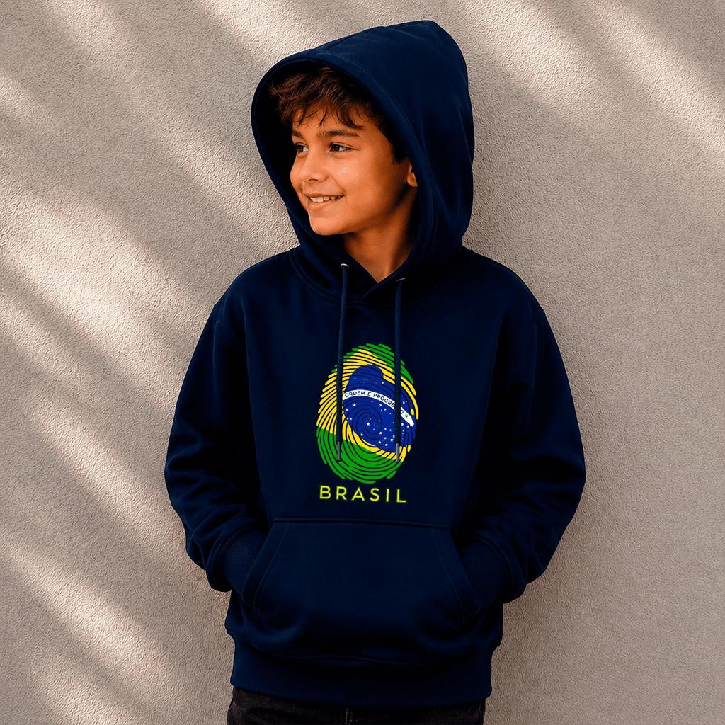 Moletom Canguru Infantil Azul Marinho Brasil Campeão Copa 2026 Futebol Taça Hexa Casaco Menino Infantil