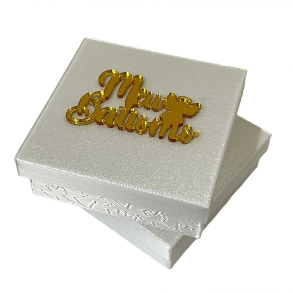 Kit 2 Caixas Lembrancinha para Padrinhos Batizado Impressão 3D Texturizado Anjos Branco