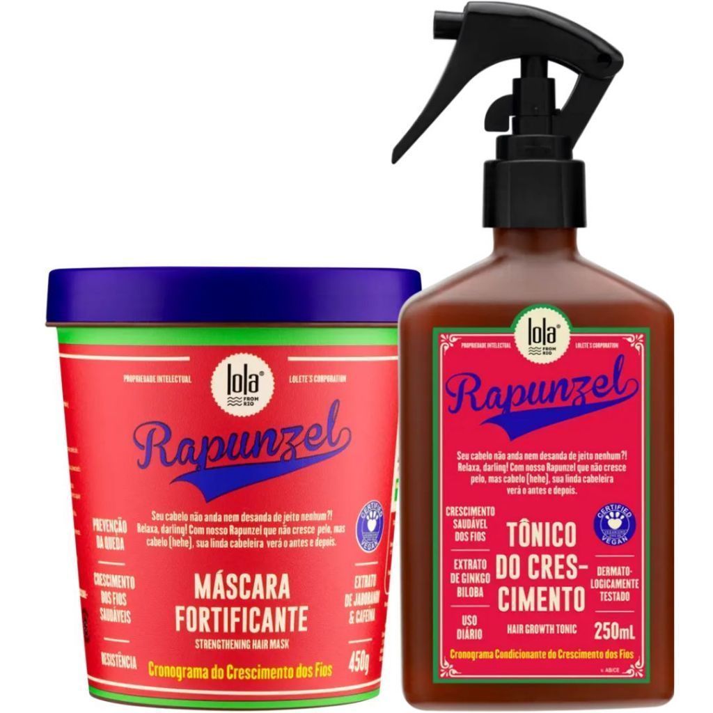 Kit Lola Rapunzel Crescimento Capilar – Tônico 250ml + Máscara 450g Fortificante Antiqueda