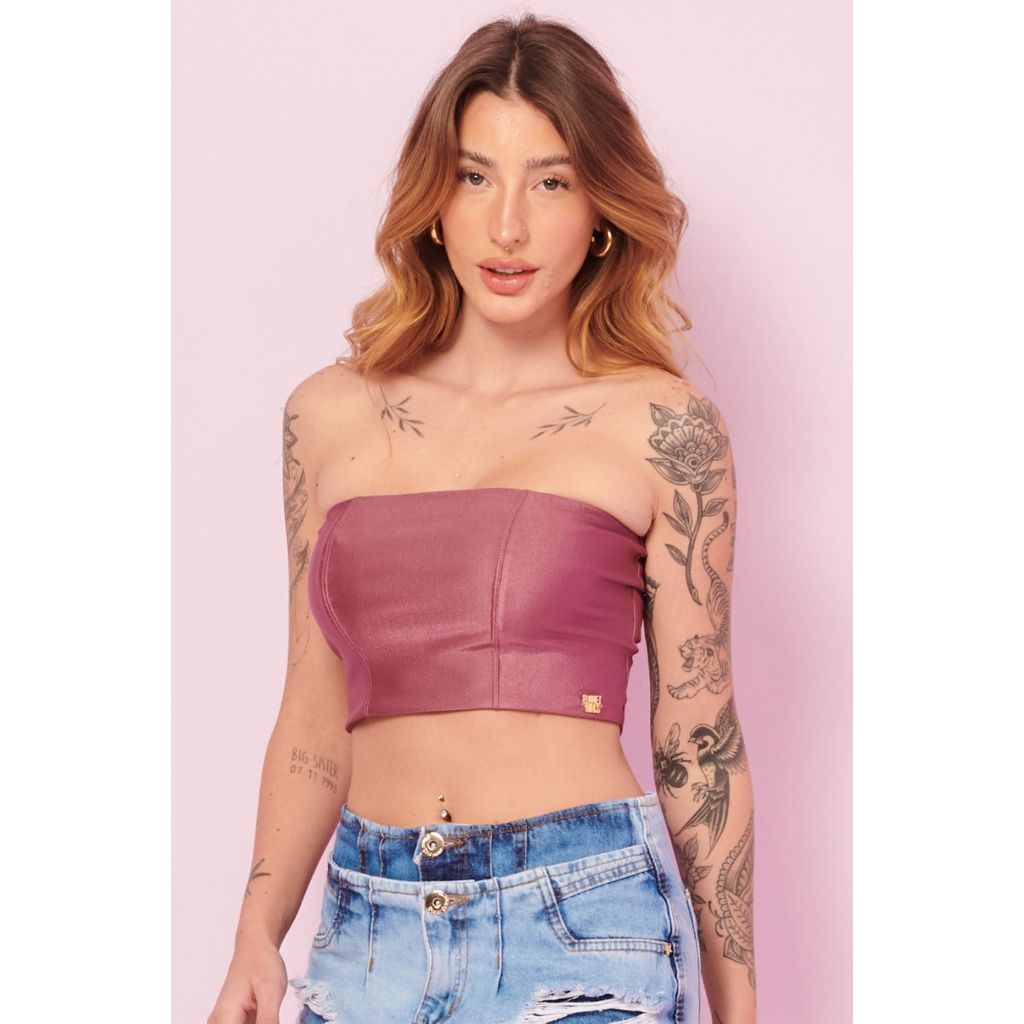 Top Faixa Up Glam Decote Reto Planet Girls Rosa Médio