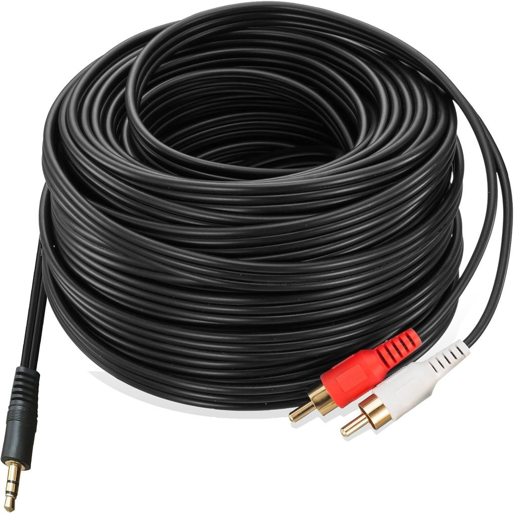 Cabo de Áudio Auxiliar 2RCA de 50 Pés, Cabo Y de Áudio Estéreo de 3,5mm Aux para 2RCA Macho