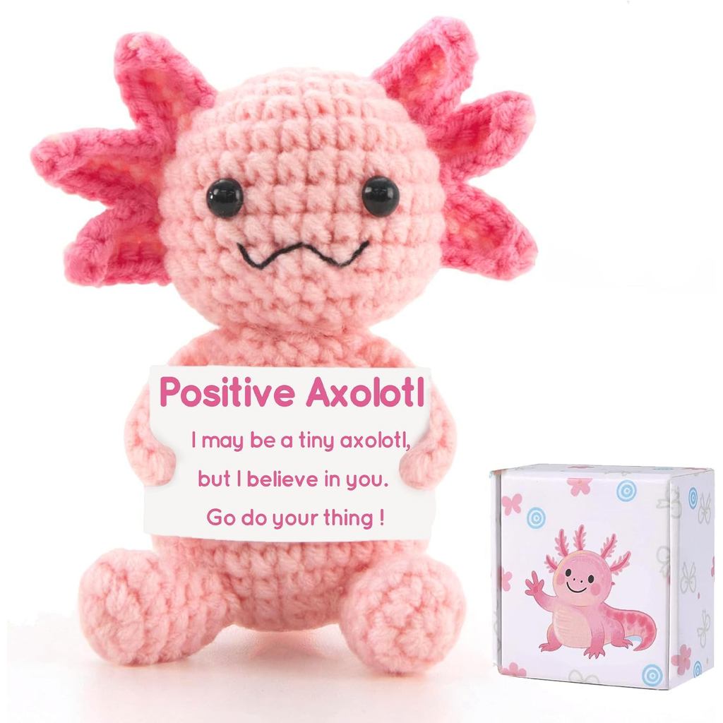 Presente de Axolote em Crochê, Pelúcia de Axolote Feita à Mão com Caixa de Presente e Cartão para Meninas, Mulheres, Ami
