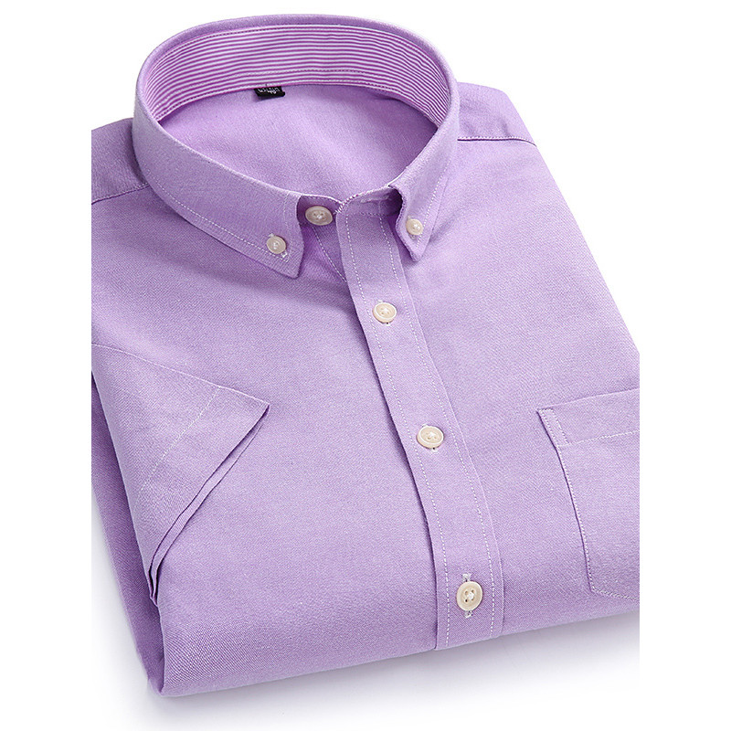 You Shark Oxford Spinning Camisa de manga curta masculina roxa de algodão alto negócios Casual high-End camisa confortáv