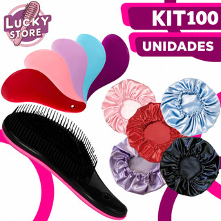 Kit 100 Unidades - 50 Escovas Mágicas e 50 Toucas de Cetim