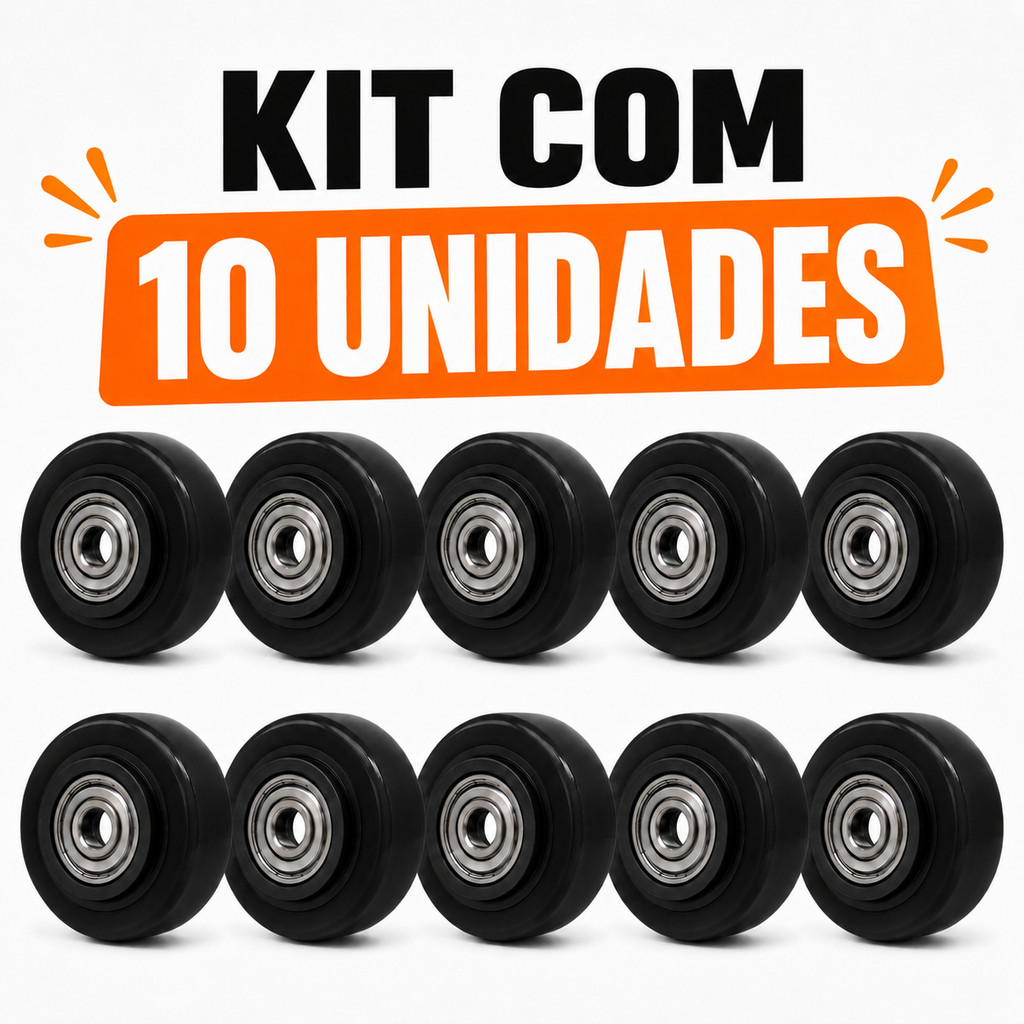 Kit 10 Rodas Rodinhas Avulsas PVC Preto 2 Pol 50mm Rolamento Duplo Carga Leve Média Móveis Reposição Rodízio Ajax