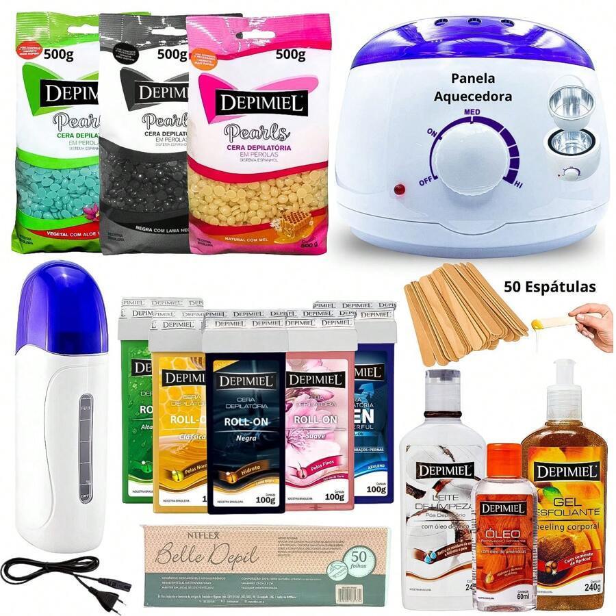 Kit Depilatório Panela Aquecedora Cera Quente Depimiel 500g + Refil Completo
