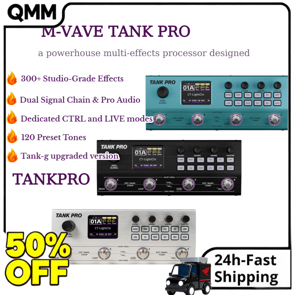 M-VAVE TANK PRO Para Guitarra E Baixo 120 Predefinições 90 + Gabinete Amplificador 300 + FX 150s Looper 60 Bateria Integ