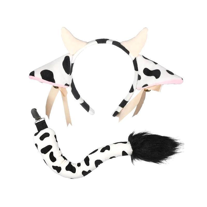 1 Conjunto de Decorações para Festa de Animais Fofos, Fantasia de Cosplay de Pelúcia, Orelhas de Vaca com Pequeno Sino e