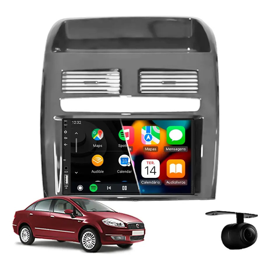 Central Multimídia Carplay Fiat Linea Prata 2008 À 2014