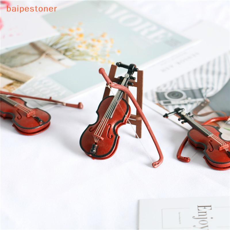 [baipestoner] 1/12 Casa De Bonecas Mini Instrumento Musical Modelo Guitarra Clássica Violino Para Boneca