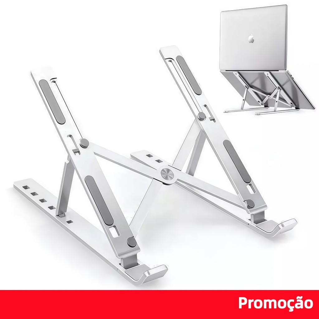 Suporte de Alumínio Dobrável com Ventilação, Ajustável para Notebook e Tablet no Home Office