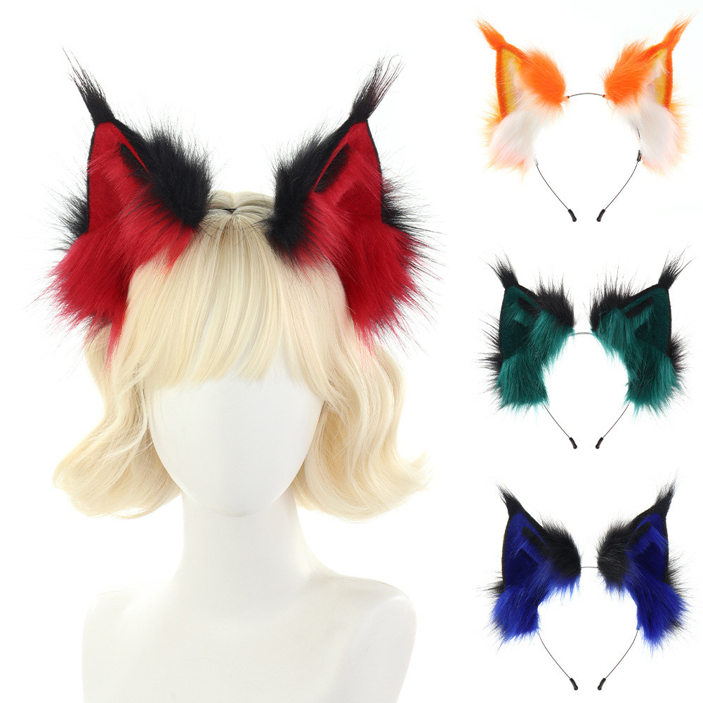 Orelhas de animais realistas feitas à mão, tiara de pelúcia de lince para Halloween, acessório de cosplay, acessório de