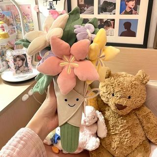Je divertido buquê segurando flor boneca vaso brinquedo de pelúcia calmante boneca formatura presente de casamento prese