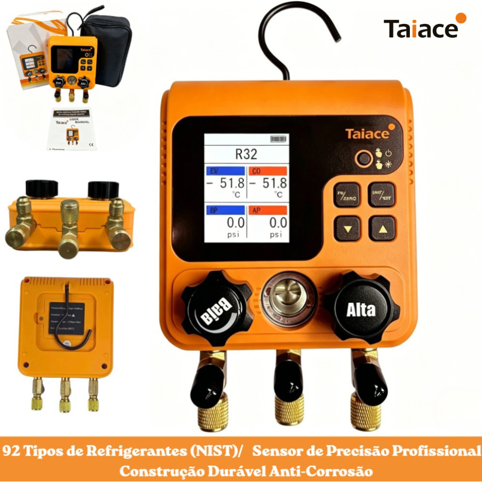 Manifold Digital Smart Taiace HVAC 92 Gases Tela Colorida
