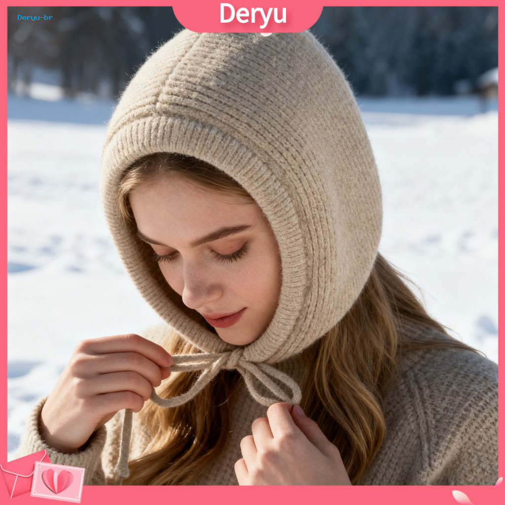 Women Winter Hat Adjustable Drawstring Women’s Knitted Solid Color Pullover Beanie Warm Loose Fit Outdoor Sports Trave