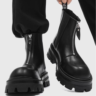 Botas masculinas da moda, botas de cano alto que aumentam a altura, botas Martin, botas Chelsea, botas de couro pretas, 