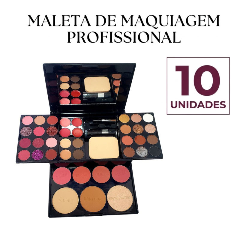 Kit 10 Maletas de Maquiagem Profissional Sarah's Beauty Joy S6382 Tudo em 1 Portátil 24 Sombras
