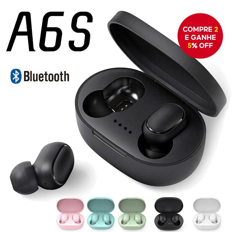 A6S Fone de Ouvido Bluetooth Sem Fio 5.3 Headset Esportivo Intra-auricular com Microfone para Todos os Telefones