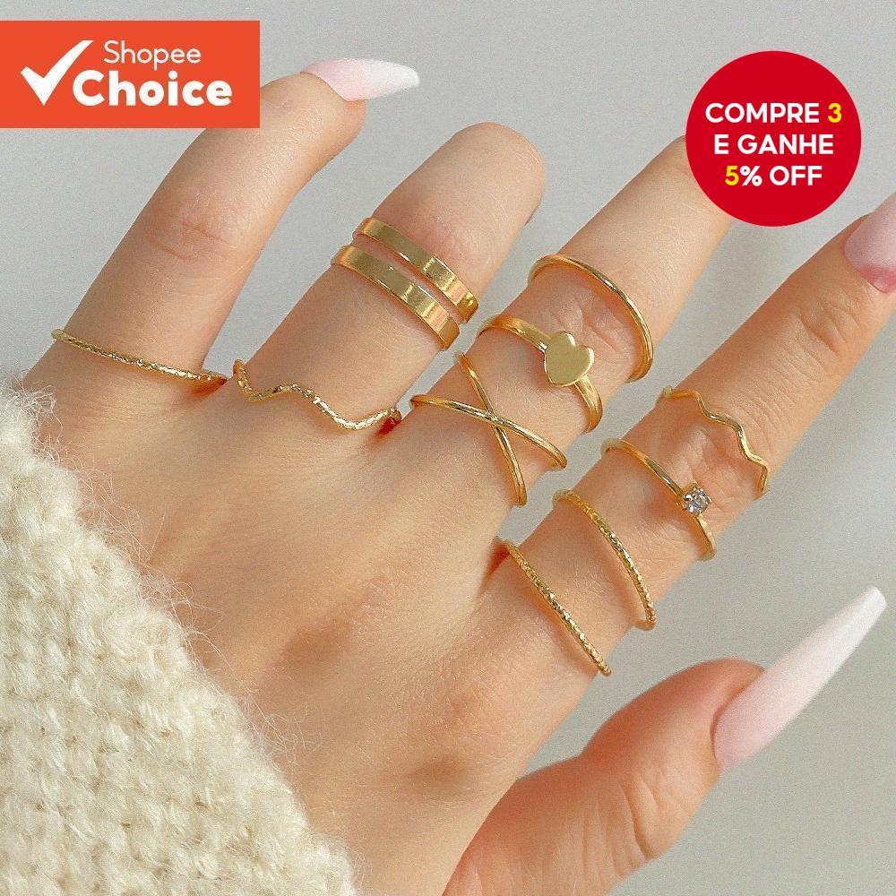 Conjunto De Anel De Onda De Coração Vintage De 9 Peças Para Casais Ocasiões Românticas Combinando Joias De Amor