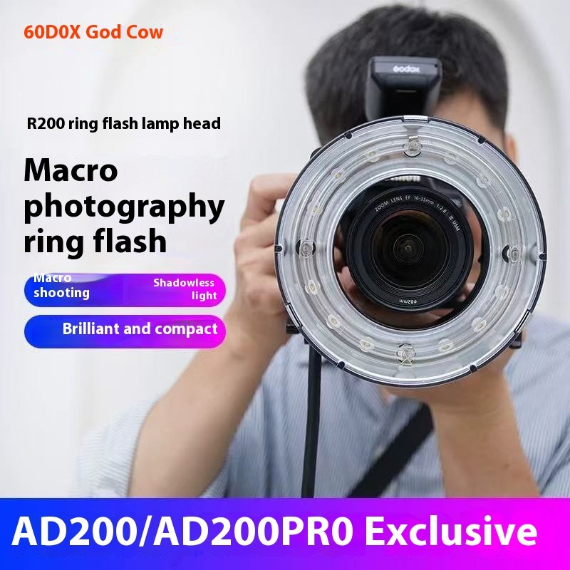 - Godox R200 200W LED Ring Light Anel De Luz Speedlite Flash Cabeça Para Sony Canon Nikon Fuji Olympus Câmera AD200 AD20