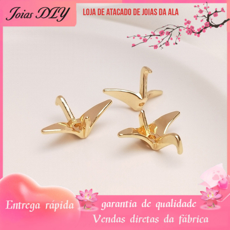 Pingente de guindaste de mil papel banhado a ouro Real com preservação de cor banhado a ouro 14K Pingente tridimensional