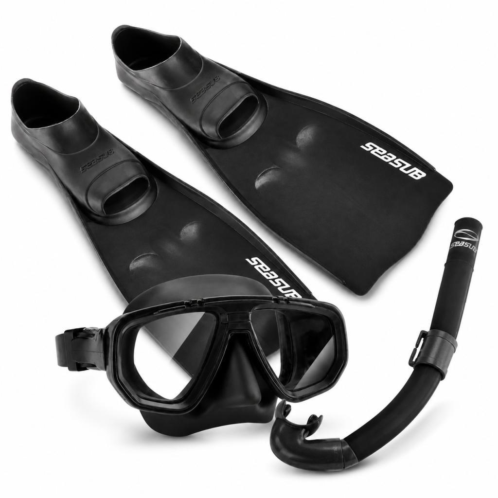 Kit Mergulho Completo Máscara Snorkel Nadadeira Adulto Seasub Apneia Praia Vidro Temperado Brasil