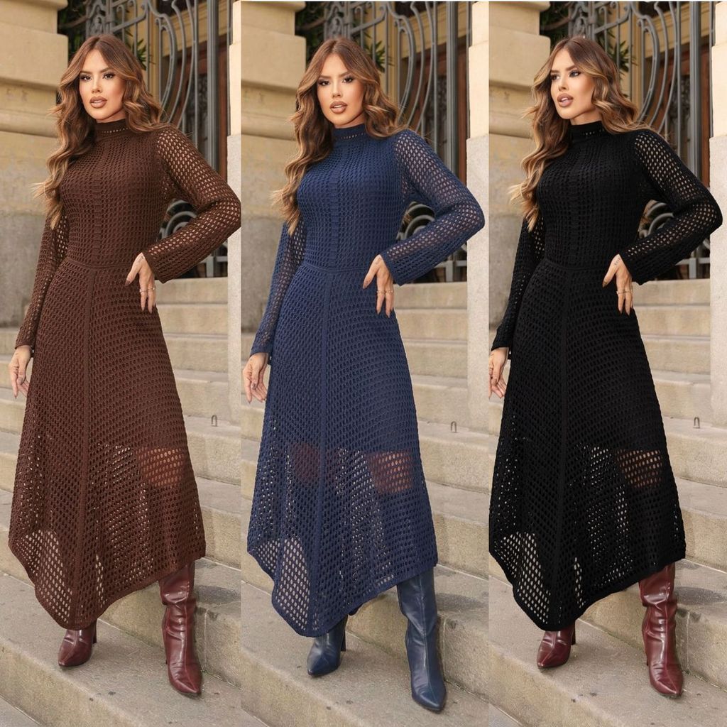 Vestido Manga Longa Rendado de Tricot Vestido Feminino Tricô Festas Inverno Frio Rodeio São João