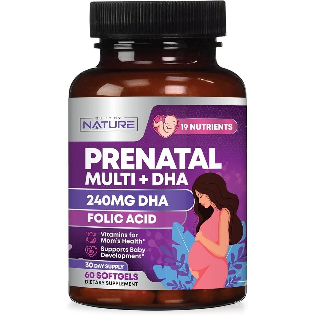 Suplemento PréNatal para Mulheres com DHA, Ácido Fólico, Vitamina C, B12, Ferro e Ômega 3, para Antes, Durante e PósGr