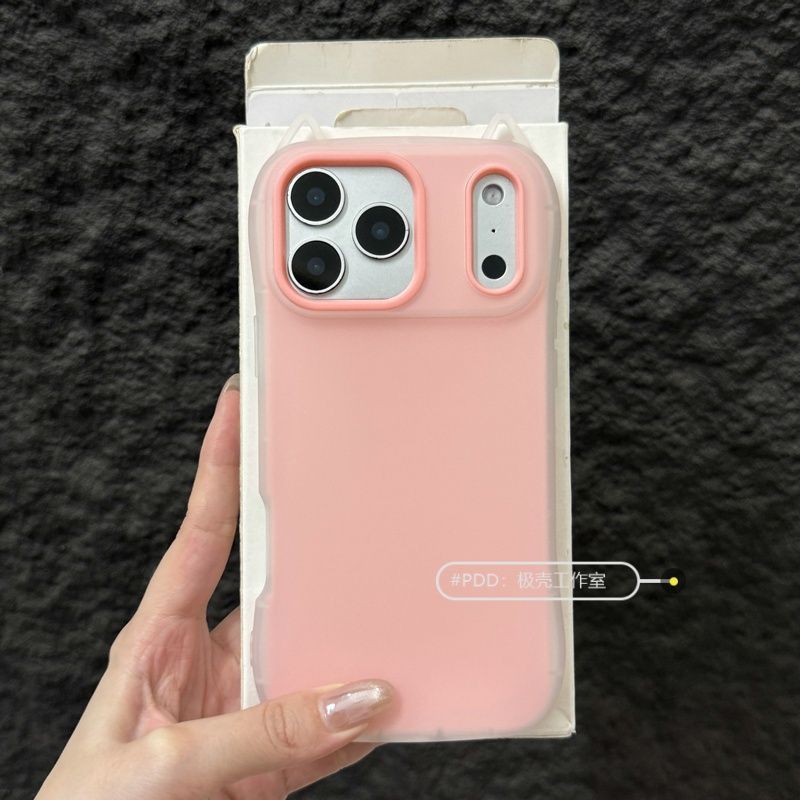 Adequado para capa de celular Apple 17Promax, capa macaron 17Pro com orelhas de gato 16, capa rígida anti-queda reforçad