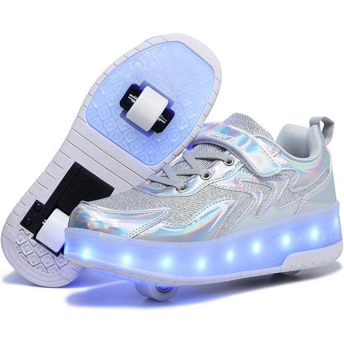 Sapatos De Rolo Para Meninas Com Luzes LED Tênis Rodas Patins Leves Removíveis Meninos Iniciantes Treinadores Skate Calç