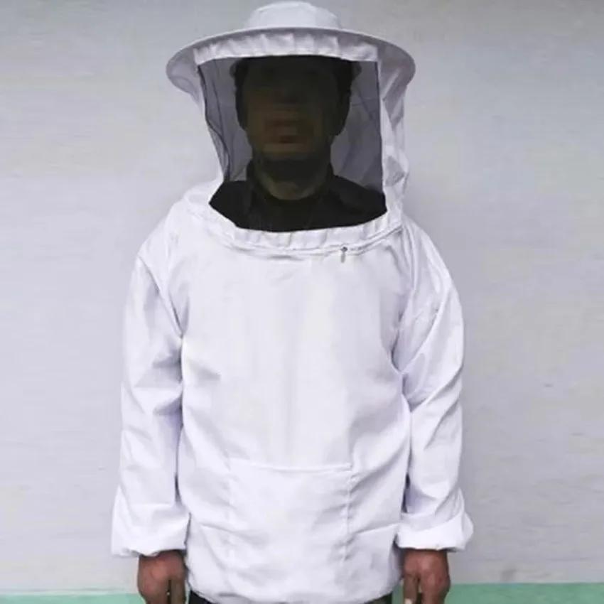 1 Pçs Jaqueta Protetora Apicultura Véu Bata Equipamento Chapéu Manga Terno Apicultor