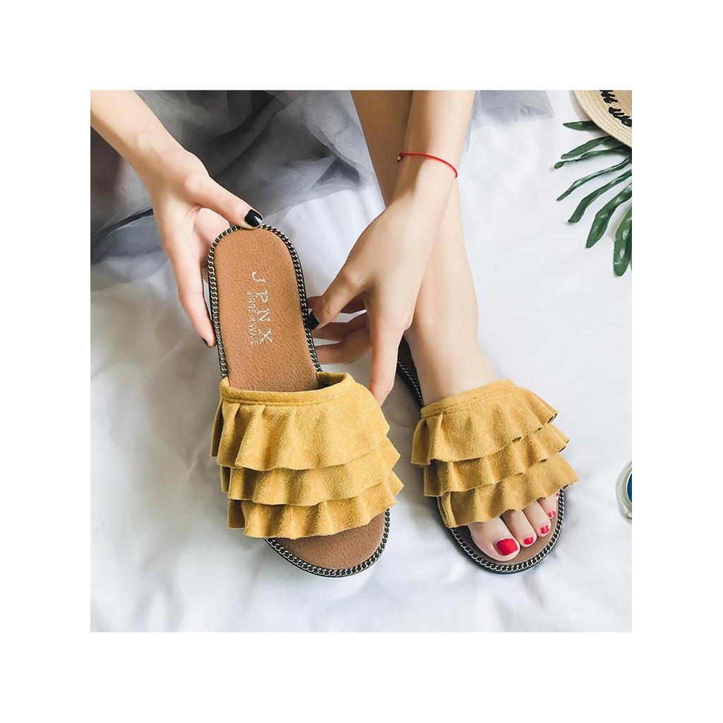 Sapatos femininos Flip Flops verão novo estilo sapatos de salto plano fungo sandálias de renda praia sapatos femininos 2