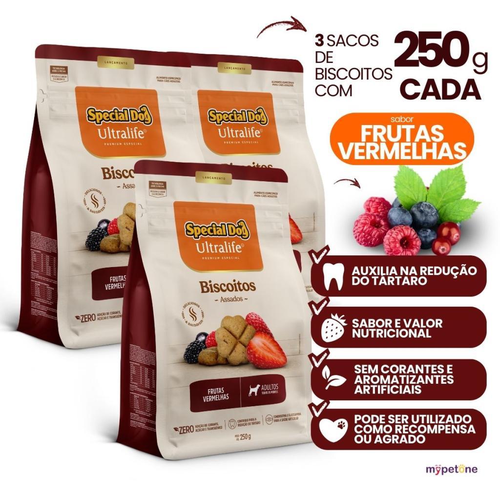 3 Biscoitos Special Dog Ultralife Filhotes Sabor Frutas Vermelhas - 250g