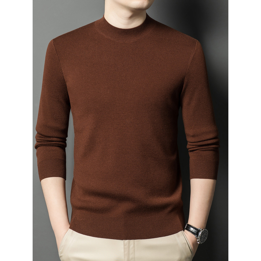 [Cashmere + seda amoreira] suéter giratório fino lavável à máquina masculino versão coreana outono inverno gola redonda 