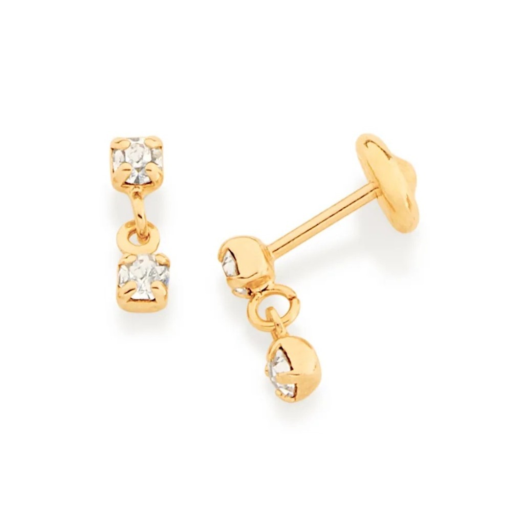 Brinco Infantil Ouro 18K com Cristais Delicado - 520248
