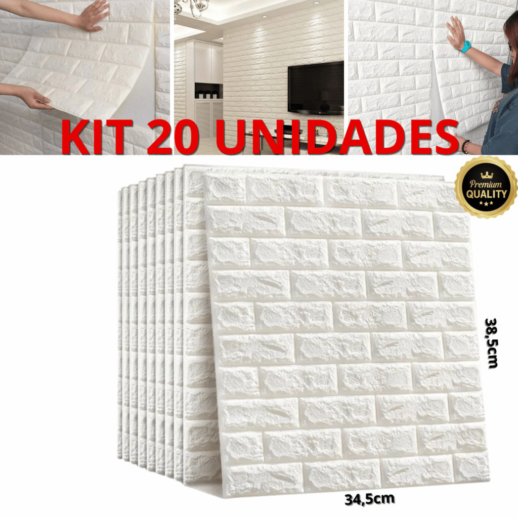 Placa 3D Tijolo KIT 30 Papel de Parede Tijolinho Branco Adesivo Autocolante Decoração Quarto Sala