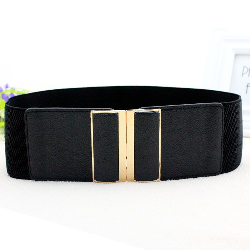 Versão coreana senhoras cinto elástico simples All-Match cinto largo vestido cinto fivela quadrada preto cinto elástico
