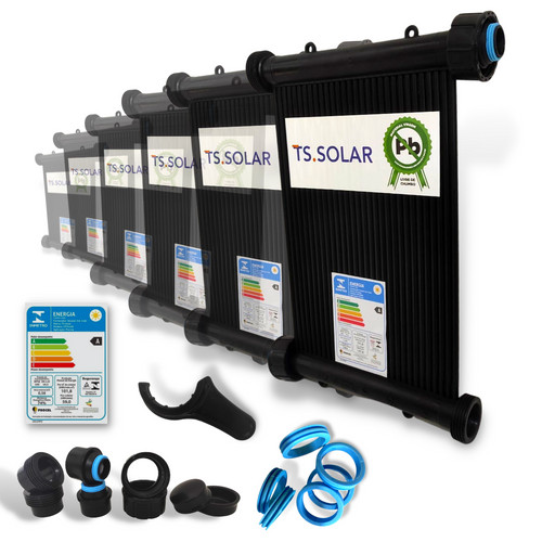Kit 6 Placas Solar 2m TS Solar União Rosca – Aquece Piscina 5.000L 3,5m²