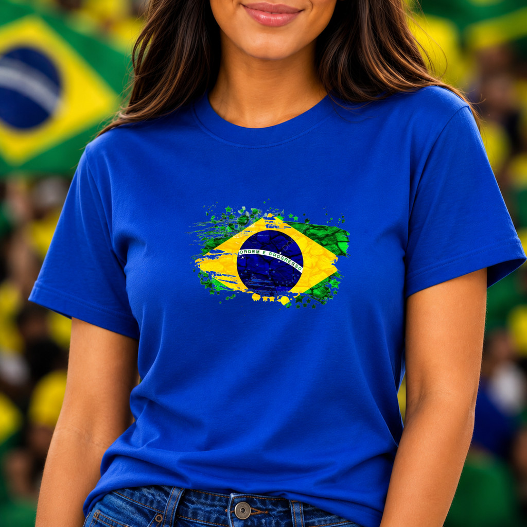 Camiseta Brasil Feminina Estilosa  Bandeira Brasileiro Copa do Mundo 100% Algodão Premium Hexa
