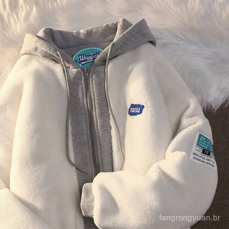 Inverno Lã De Cordeiro Com Capuz Moletom Feminino Casual Grosso Quente Solto Acolchoado Jaquetas Casaco 2024 Hip-hop Ret
