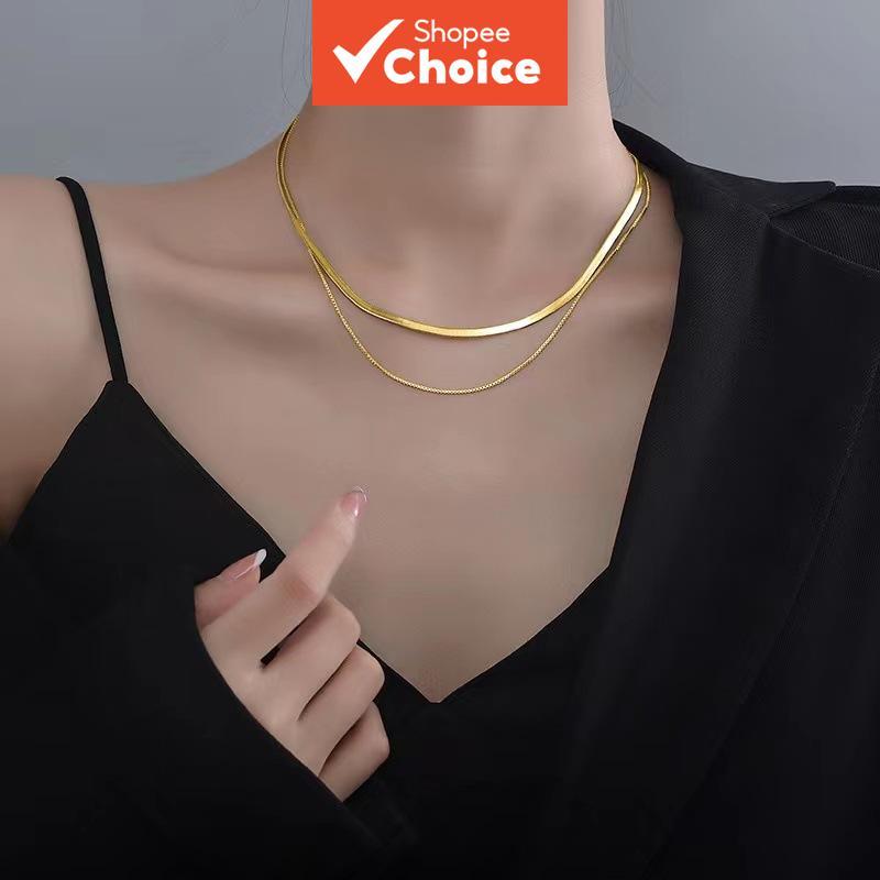 Colar Feminino de Corrente de Duas Camadas em Formato de Cobra - Corrente Minimalista de Luxo para o Pescoço, Joia