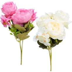 Buquê de Flores Rosa Artificial de Plástico para Decoração - Castela