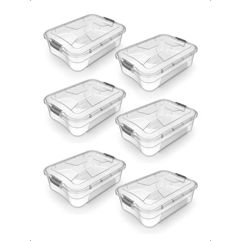 Kit 6 Caixas Organizadoras 28L Multiuso Tampa Utilidade Casa