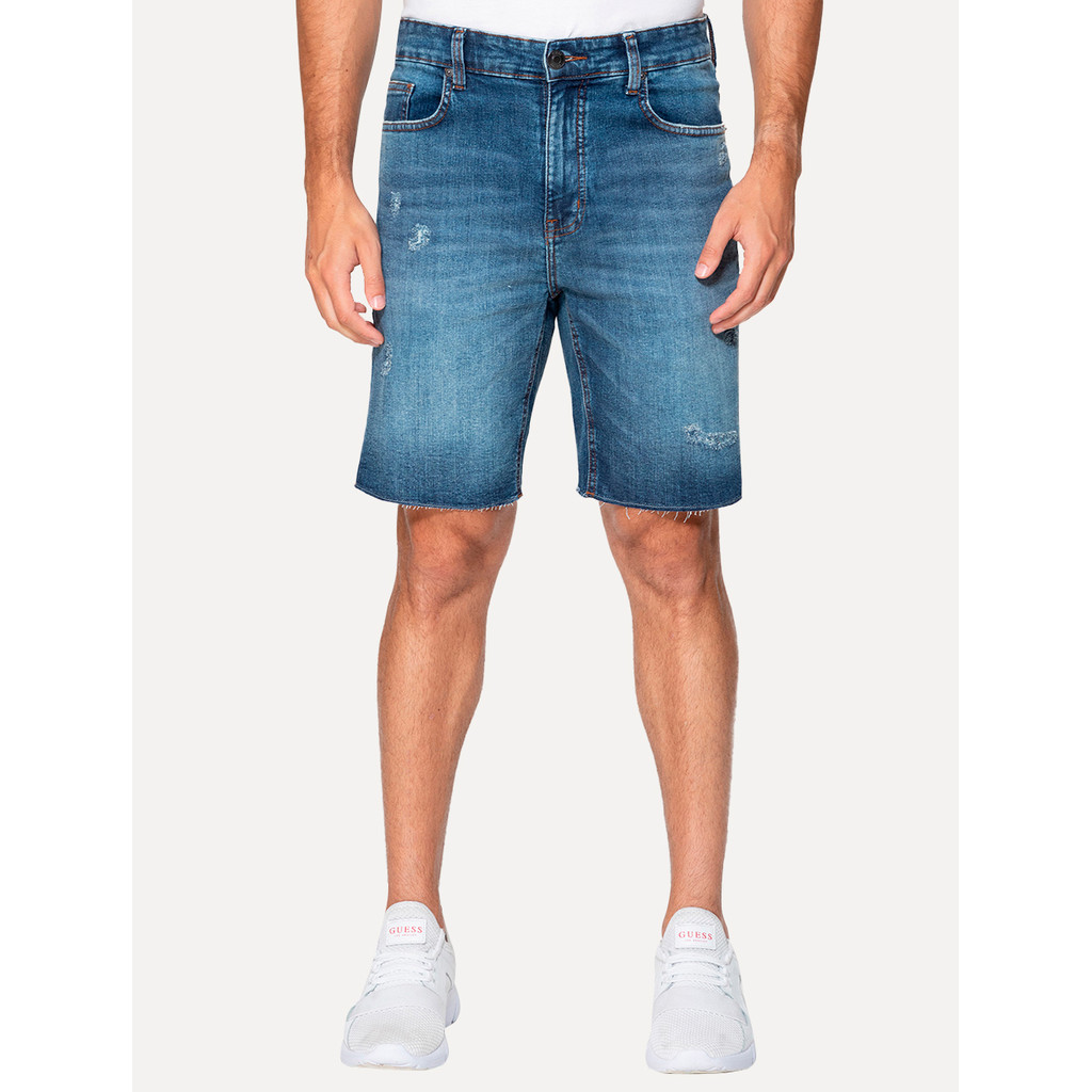 Bermuda Guess Jeans Masculina Inter Refile Tag Azul Médio