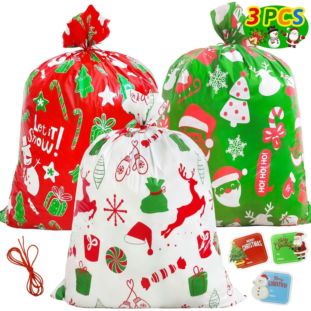 Hifunwu 3 PCS Sacolas Grandes de Presente de Natal para Presentes, Sacolas de Presente de Natal Jumbo de Tamanho Extragr
