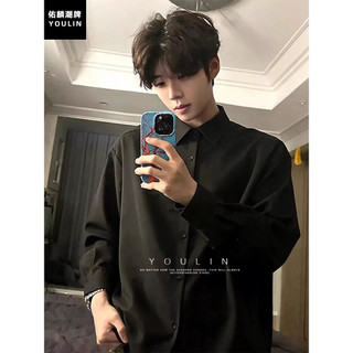 Cleanfit preto forro de lã camisa de manga comprida estilo masculino Puffian bonito terno camisa interna High-End DK uni